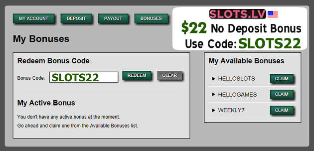 0 $22 No Deposit Bonus - Redeem Code SLOTS22 Nov 2019