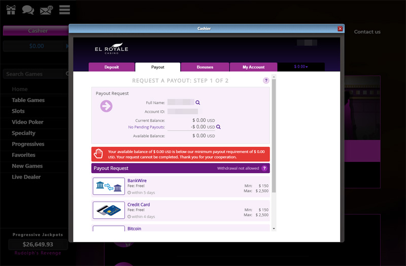 el royale casino withdrawal